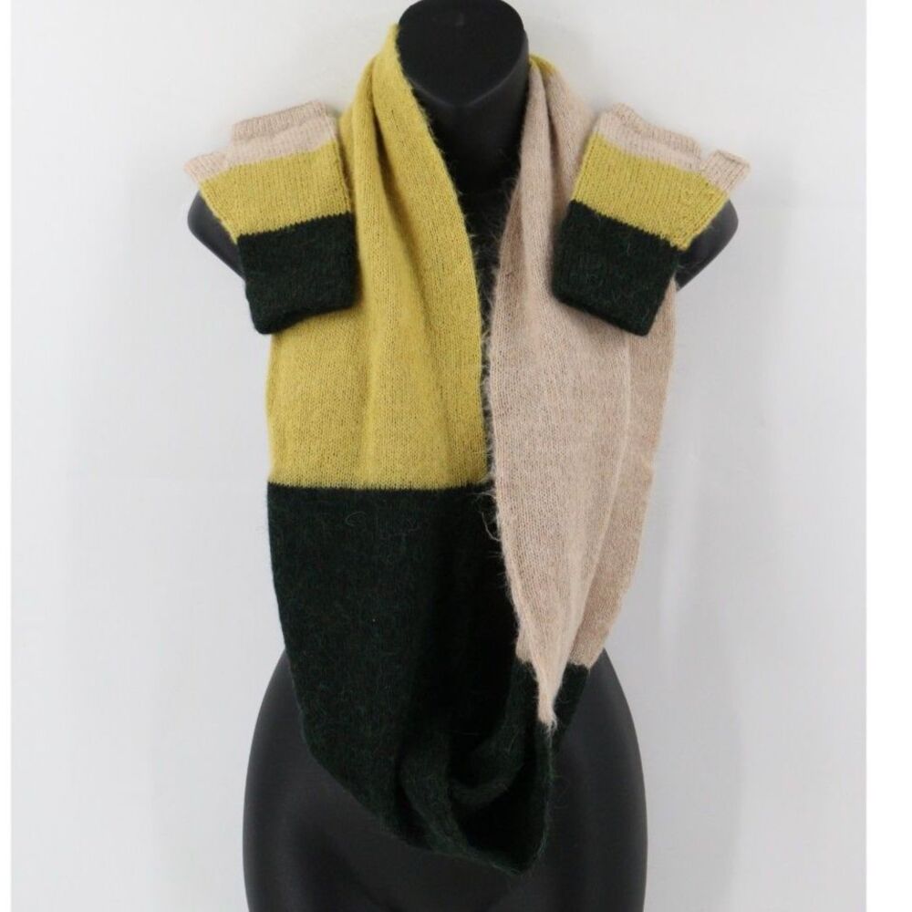 Andes Gifts 100% Alpaca Wool Knit Infinity Scarf and Fingerless Mittens Set